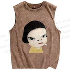 Unisex Yoshitomo Nara Smoking Printed Washed Tank Top