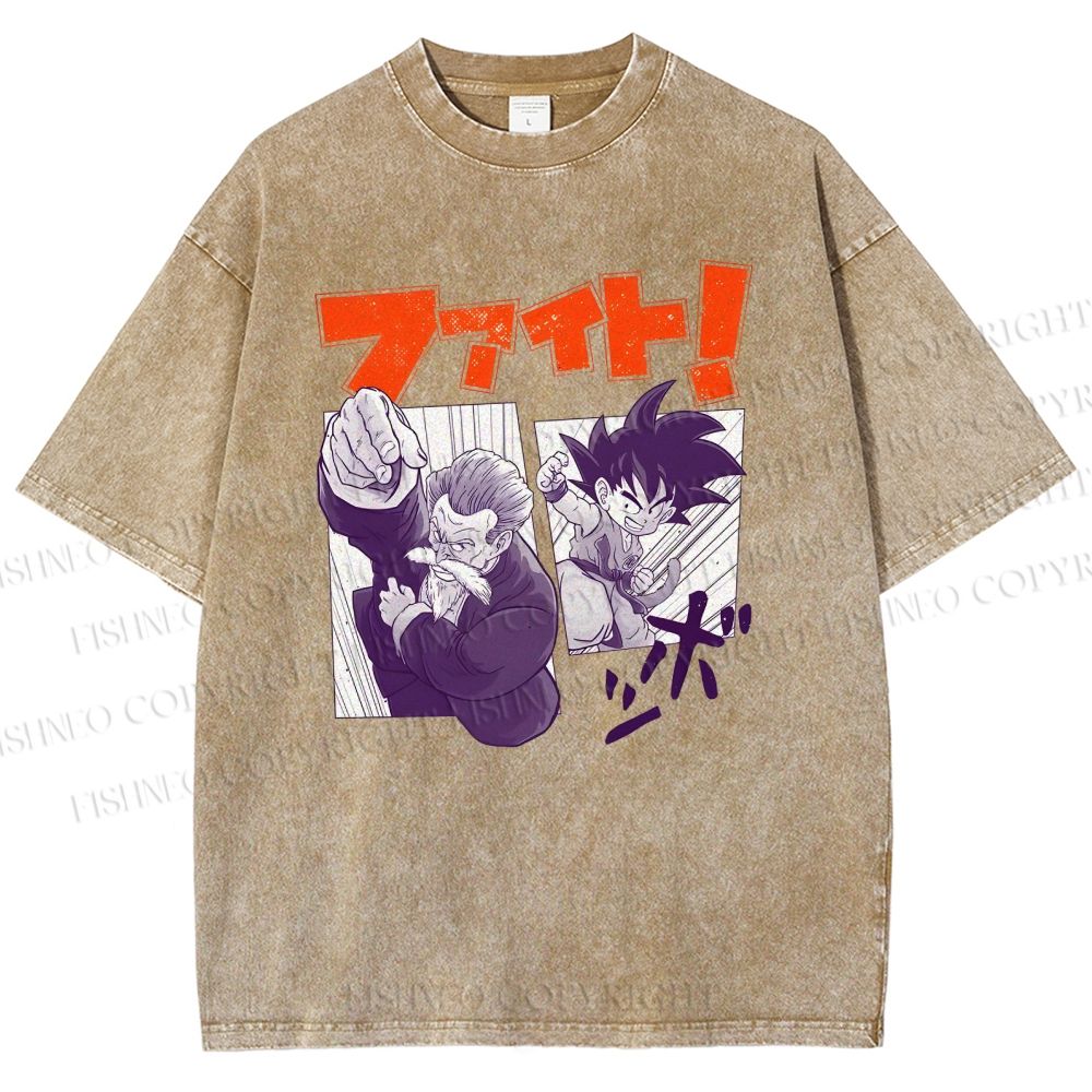 Unisex Master Roshi Goku Printed Washed Tee