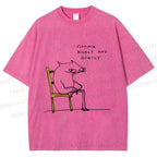 Unisex Funny Cat Sitting Nicely And Quietly Printed Washed Tee