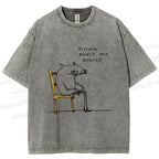 Unisex Funny Cat Sitting Nicely And Quietly Printed Washed Tee