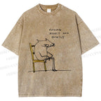 Unisex Funny Cat Sitting Nicely And Quietly Printed Washed Tee