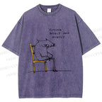 Unisex Funny Cat Sitting Nicely And Quietly Printed Washed Tee