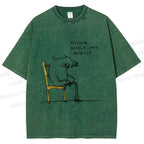 Unisex Funny Cat Sitting Nicely And Quietly Printed Washed Tee
