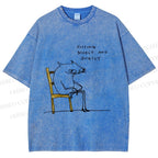 Unisex Funny Cat Sitting Nicely And Quietly Printed Washed Tee