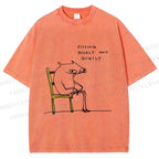 Unisex Funny Cat Sitting Nicely And Quietly Printed Washed Tee