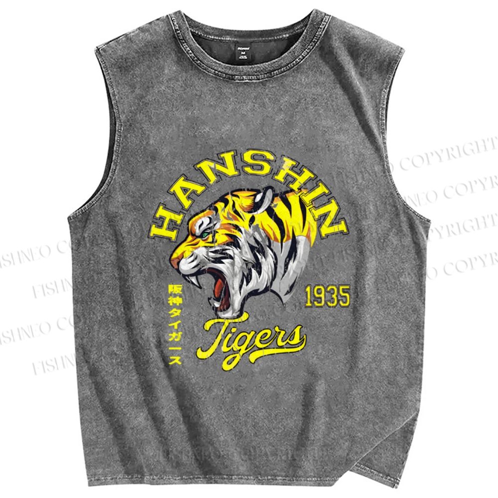 Unisex Hanshin Tiger Printed Washed Tank Top
