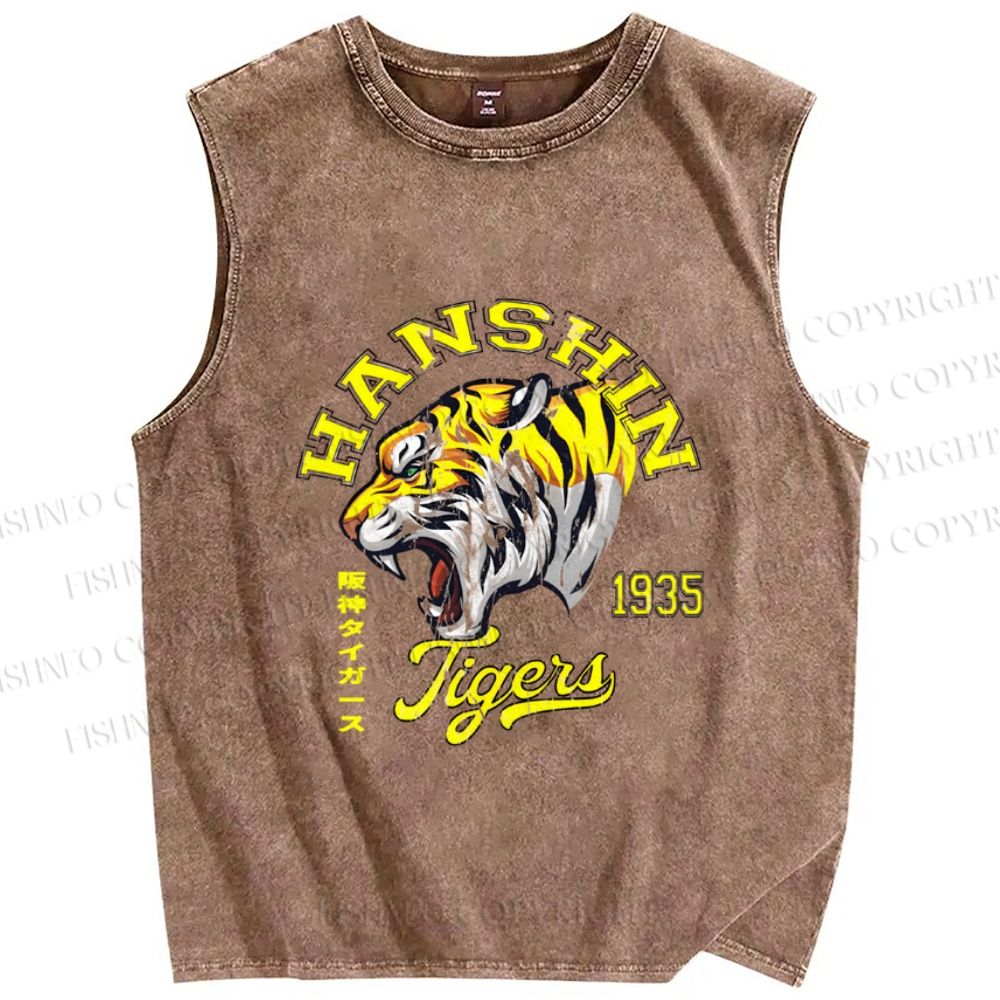 Unisex Hanshin Tiger Printed Washed Tank Top
