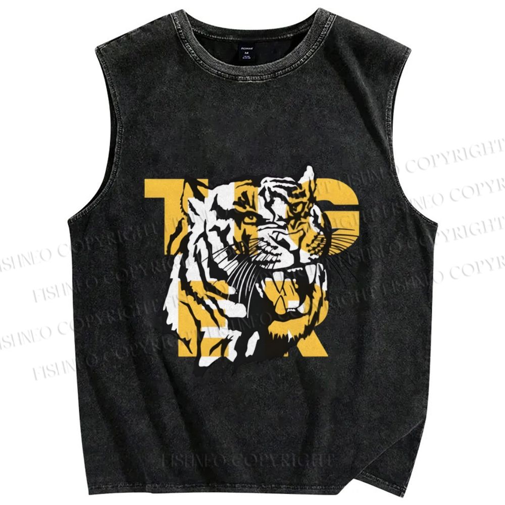 Unisex Screaming Tiger Printed Washed Tank Top