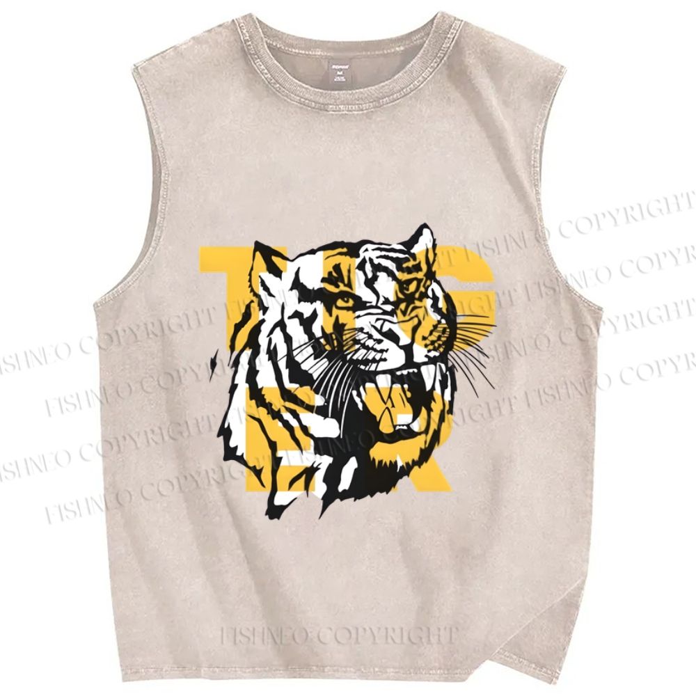 Unisex Screaming Tiger Printed Washed Tank Top
