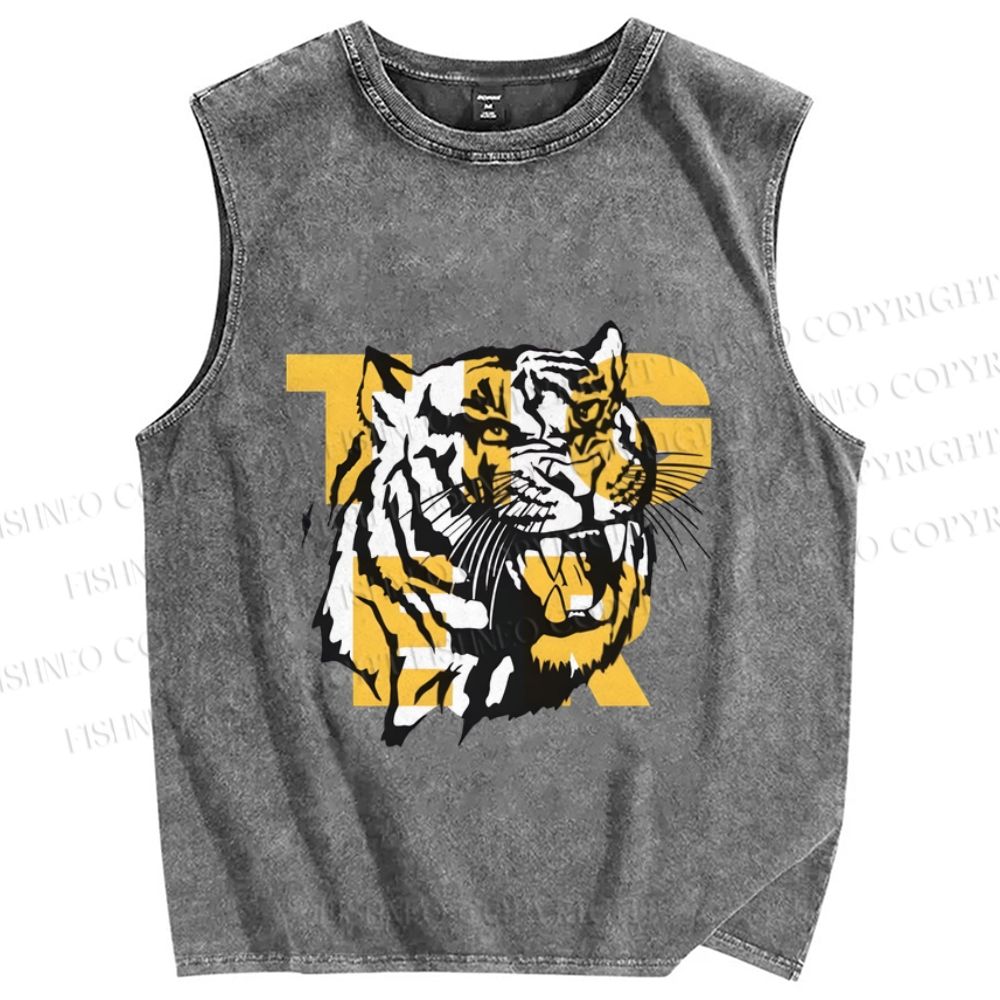 Unisex Screaming Tiger Printed Washed Tank Top