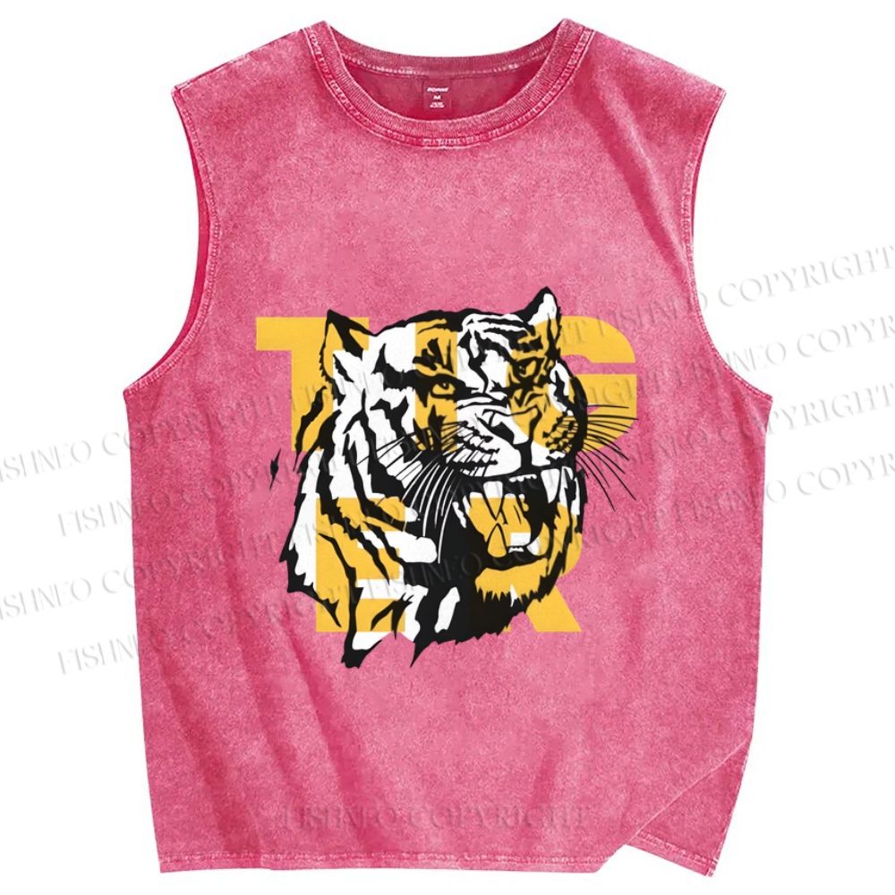 Unisex Screaming Tiger Printed Washed Tank Top