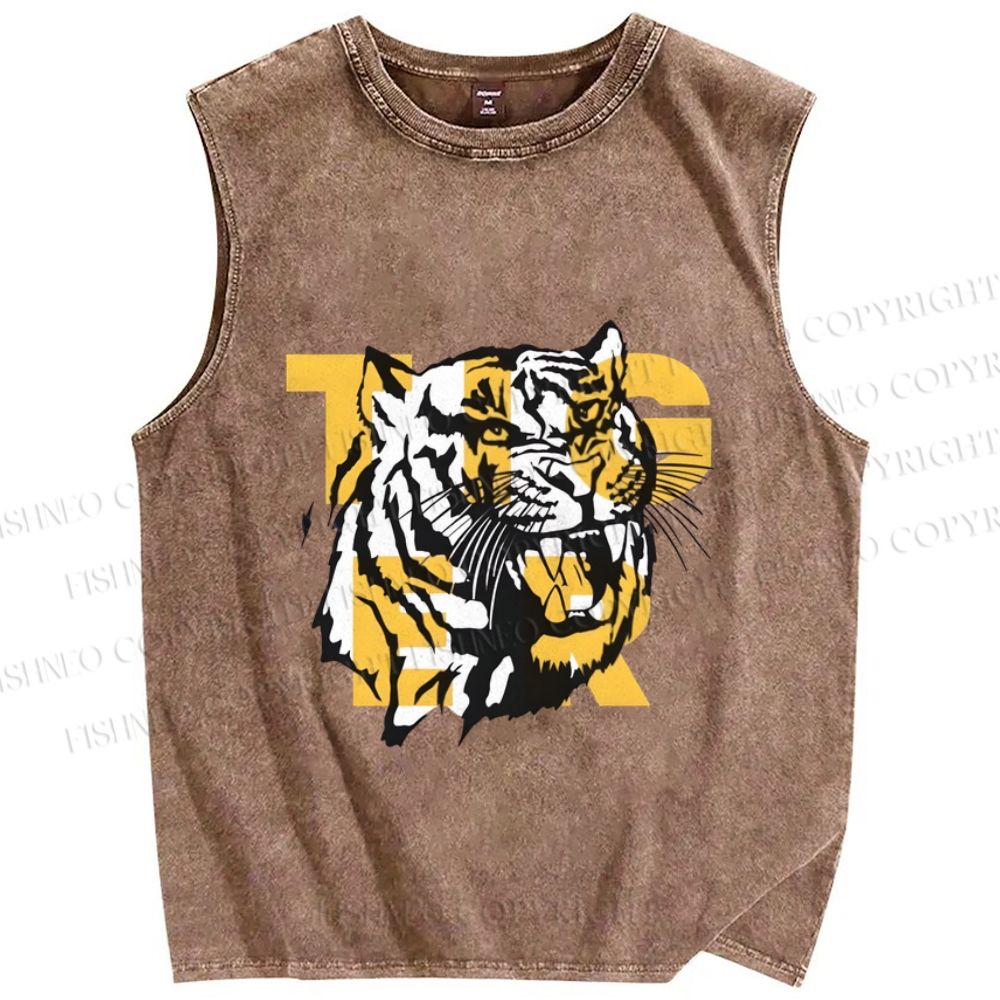 Unisex Screaming Tiger Printed Washed Tank Top
