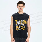 Unisex Screaming Tiger Printed Washed Tank Top