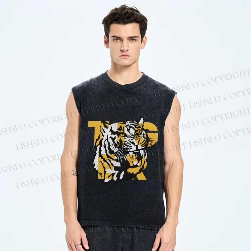 Unisex Screaming Tiger Printed Washed Tank Top