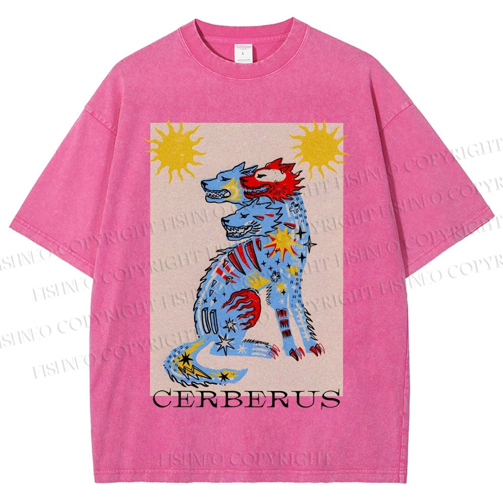 Unisex Cerberus Printed Washed Tee