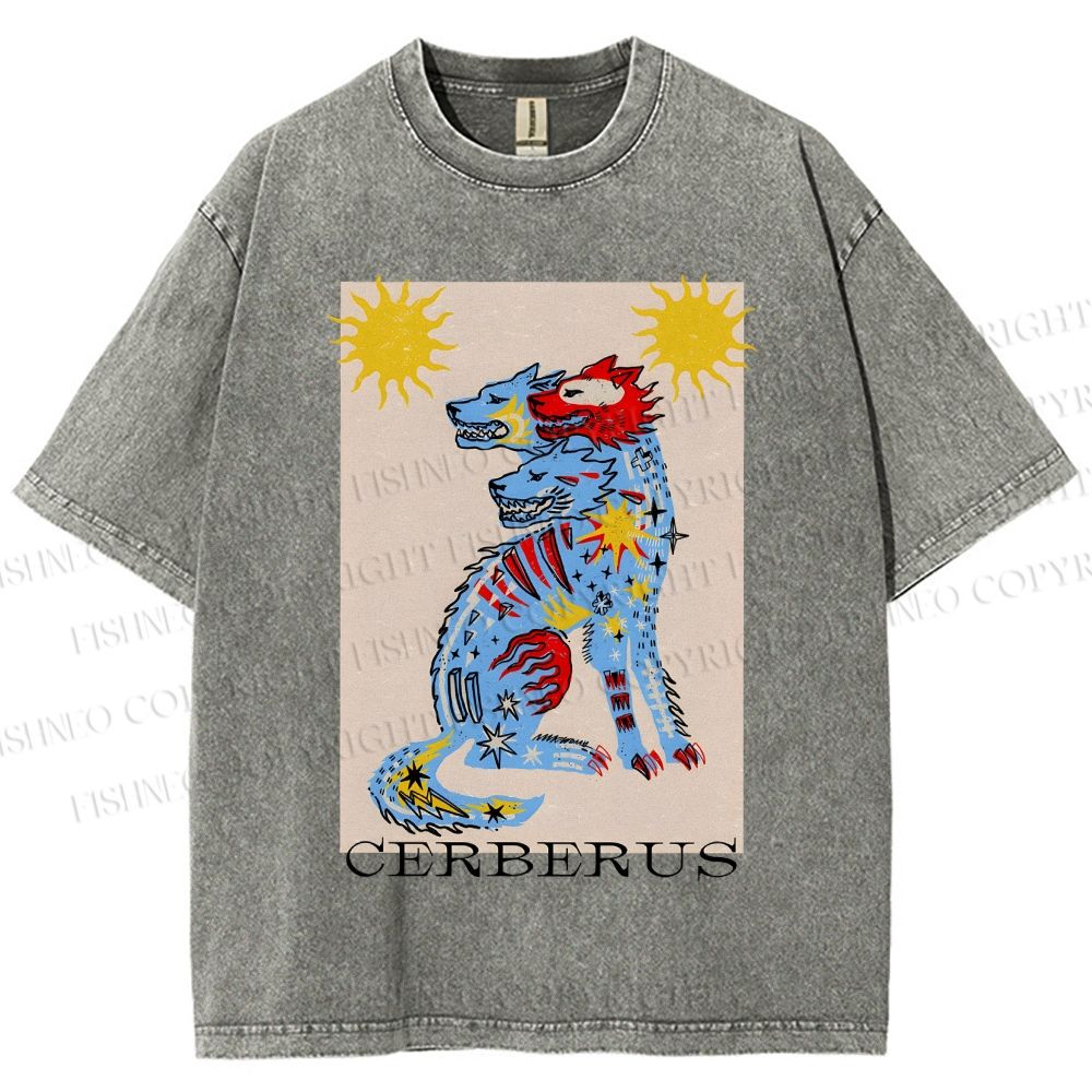 Unisex Cerberus Printed Washed Tee
