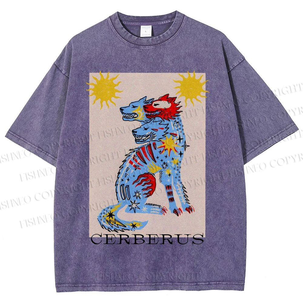 Unisex Cerberus Printed Washed Tee