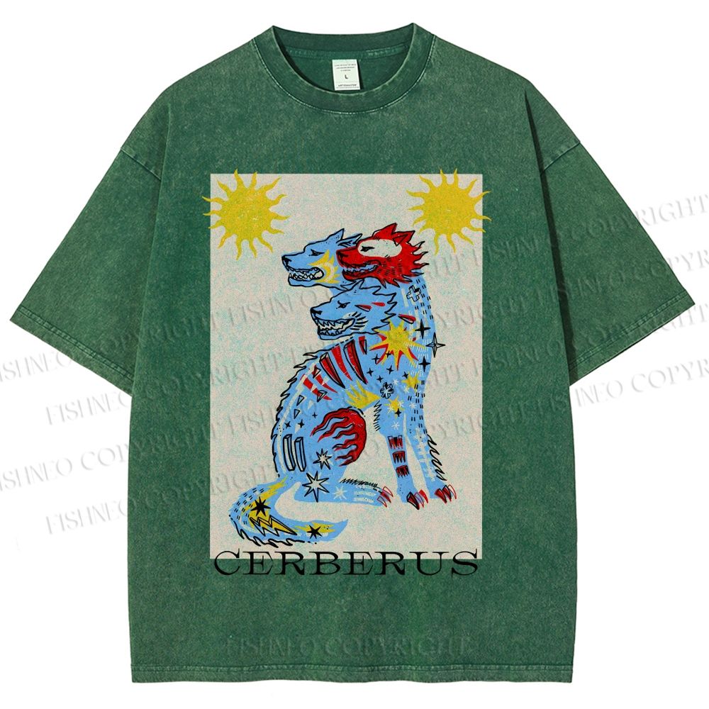 Unisex Cerberus Printed Washed Tee