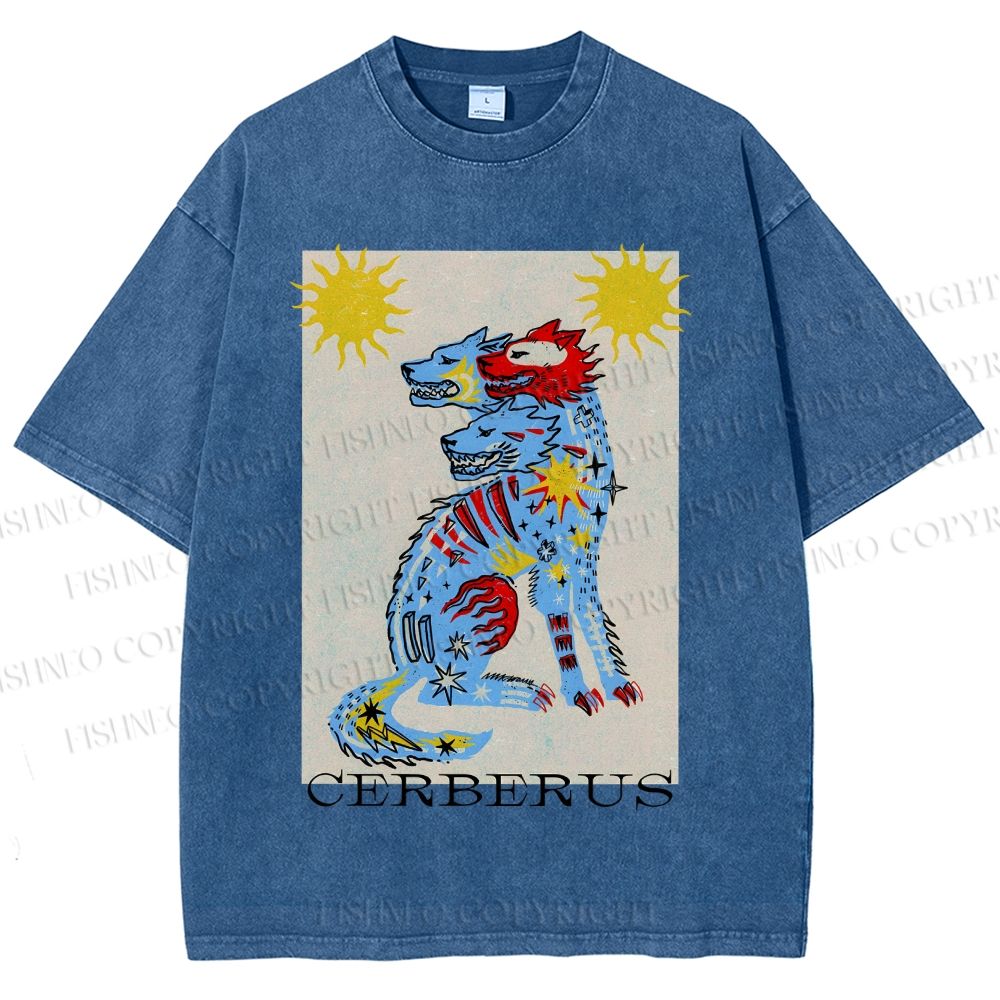 Unisex Cerberus Printed Washed Tee