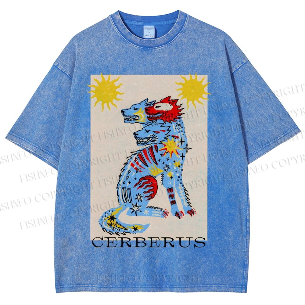 Unisex Cerberus Printed Washed Tee