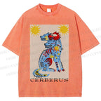 Unisex Cerberus Printed Washed Tee