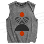 Unisex Geometric Sunrise Printed Washed Tank Top