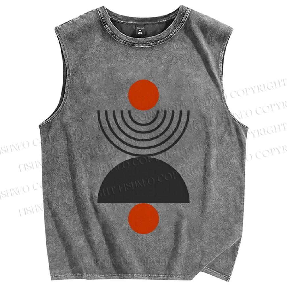 Unisex Geometric Sunrise Printed Washed Tank Top