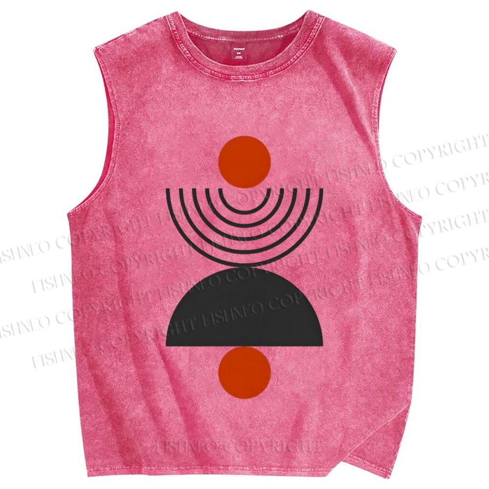 Unisex Geometric Sunrise Printed Washed Tank Top