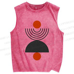 Unisex Geometric Sunrise Printed Washed Tank Top