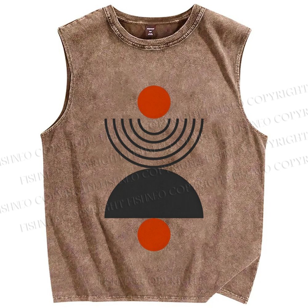 Unisex Geometric Sunrise Printed Washed Tank Top