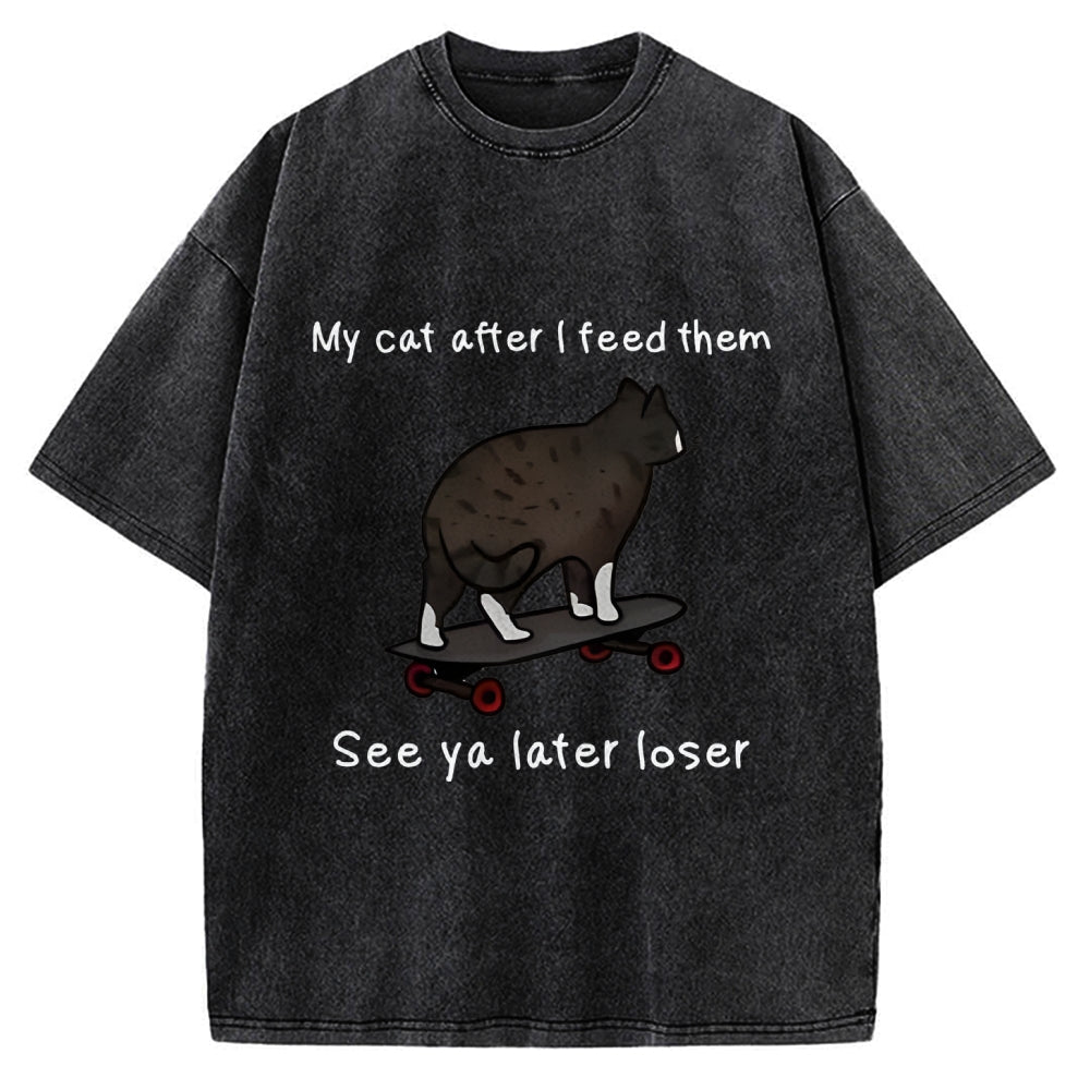 Skateboard Cat Meme Vintage Washed T-shirt