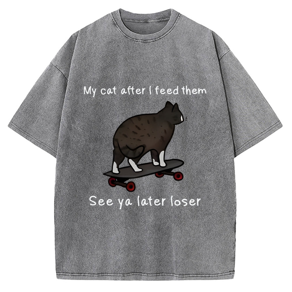 Skateboard Cat Meme Vintage Washed T-shirt
