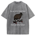 Skateboard Cat Meme Vintage Washed T-shirt