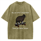 Skateboard Cat Meme Vintage Washed T-shirt
