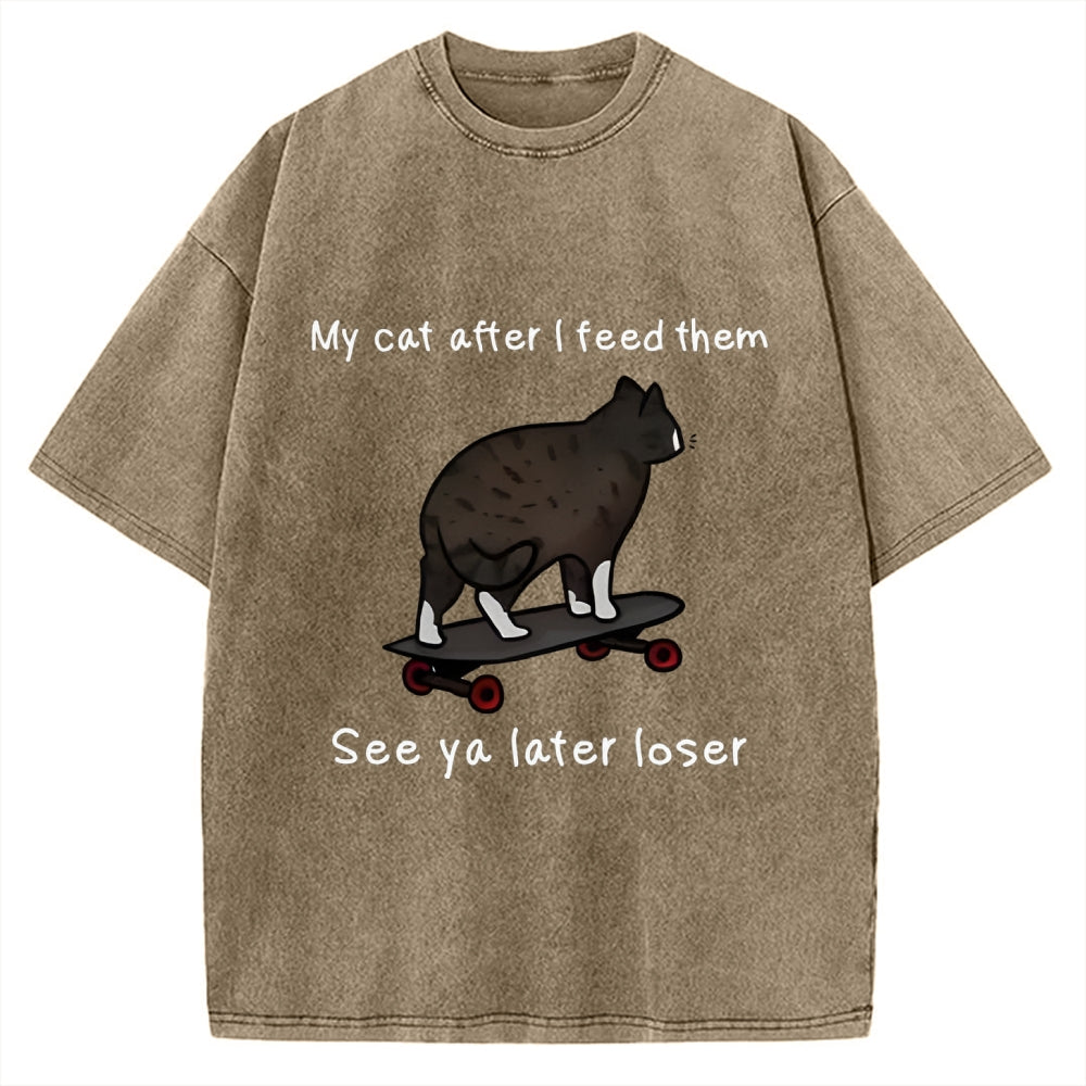 Skateboard Cat Meme Vintage Washed T-shirt