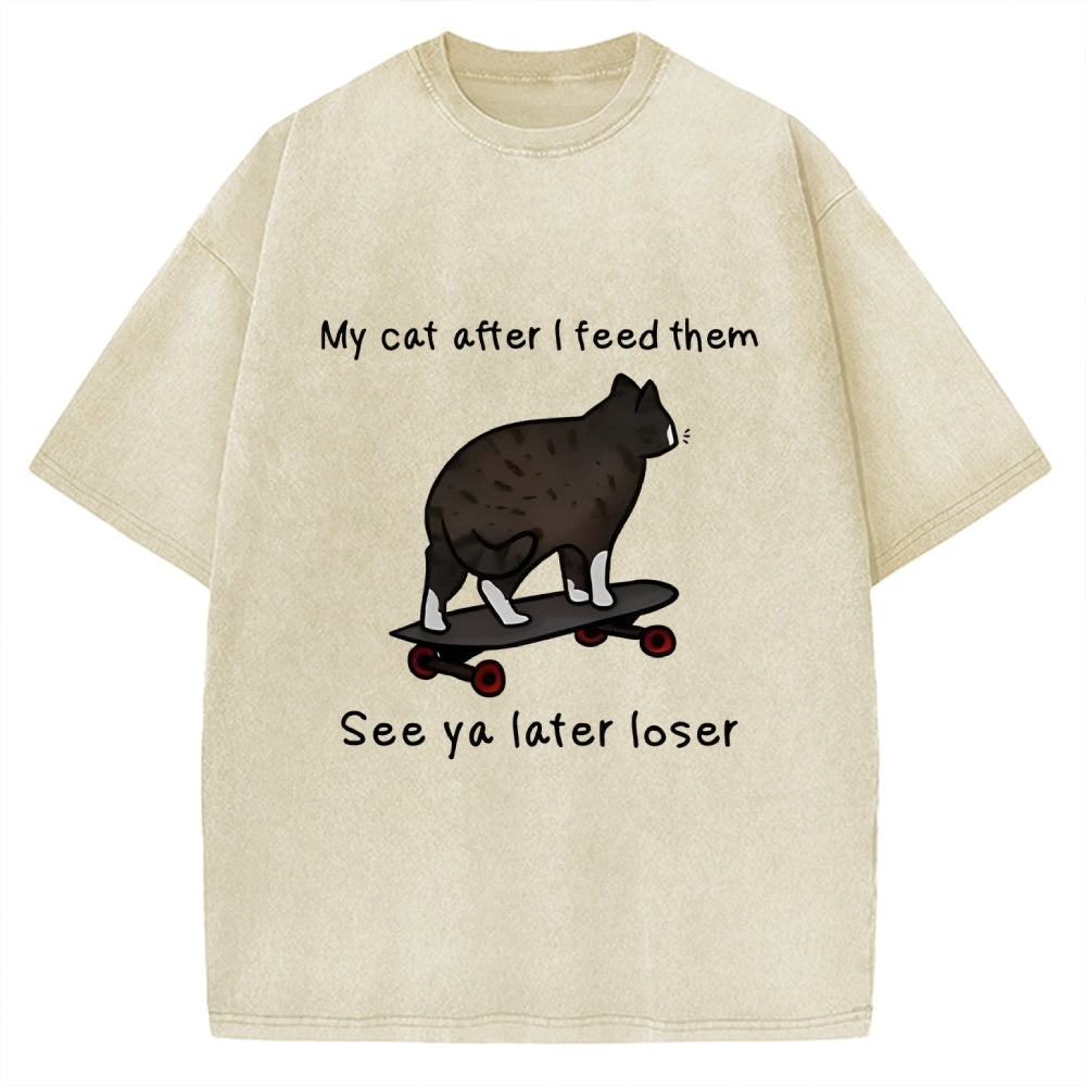 Skateboard Cat Meme Vintage Washed T-shirt