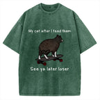 Skateboard Cat Meme Vintage Washed T-shirt