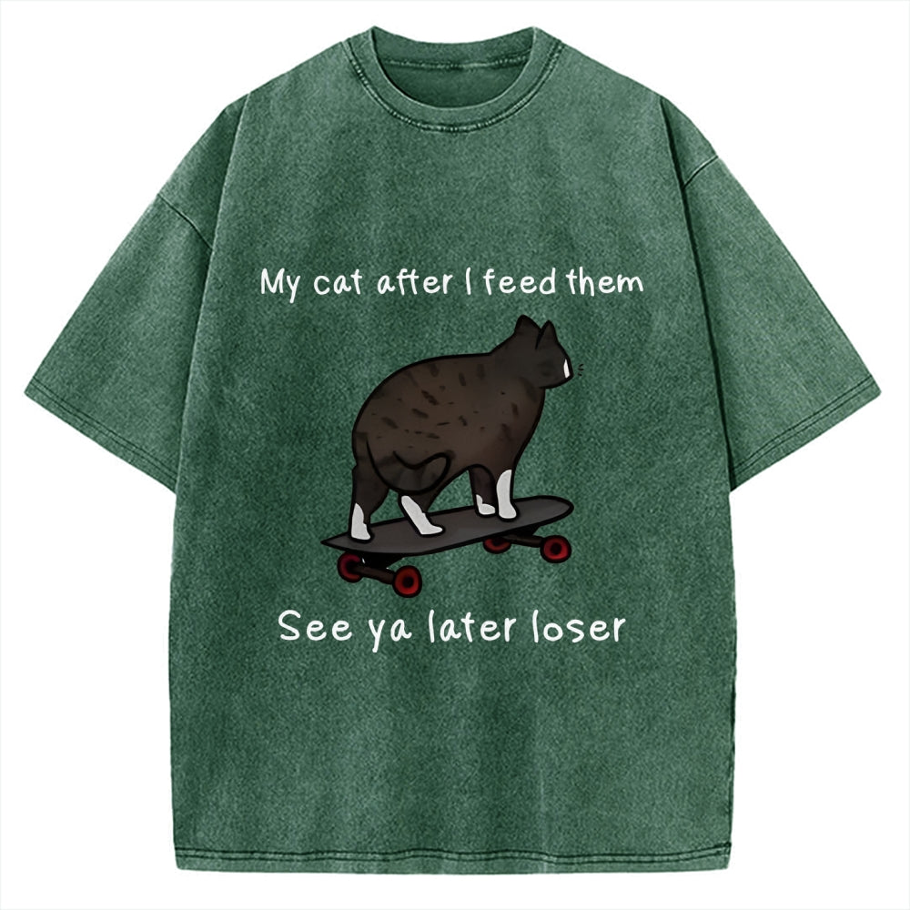 Skateboard Cat Meme Vintage Washed T-shirt