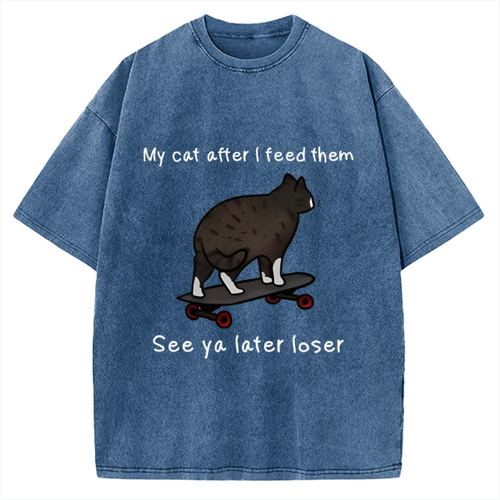 Skateboard Cat Meme Vintage Washed T-shirt