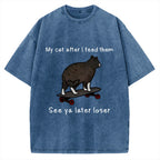 Skateboard Cat Meme Vintage Washed T-shirt