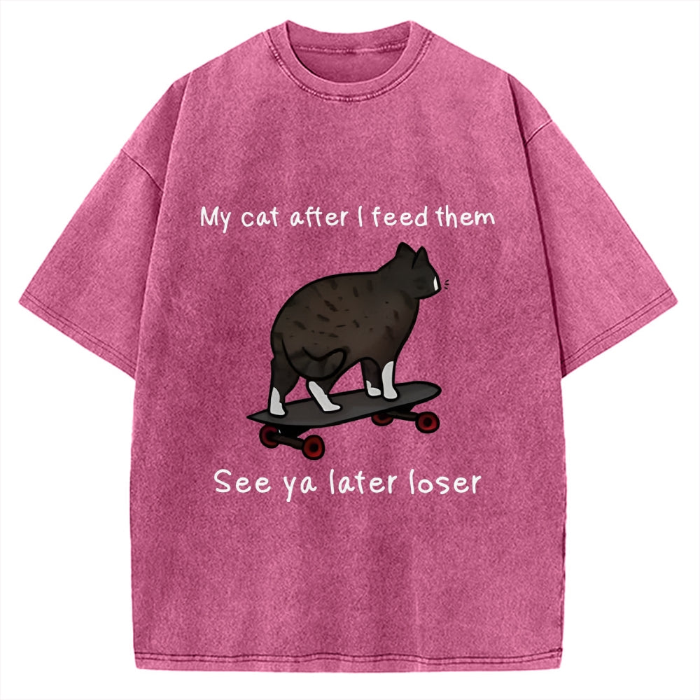 Skateboard Cat Meme Vintage Washed T-shirt