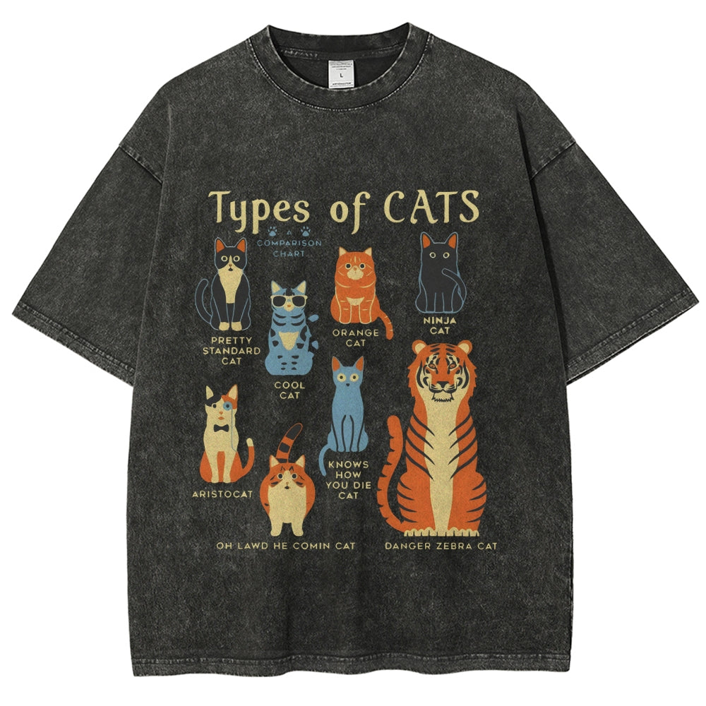 Types Of Cats Washed T-Shirt