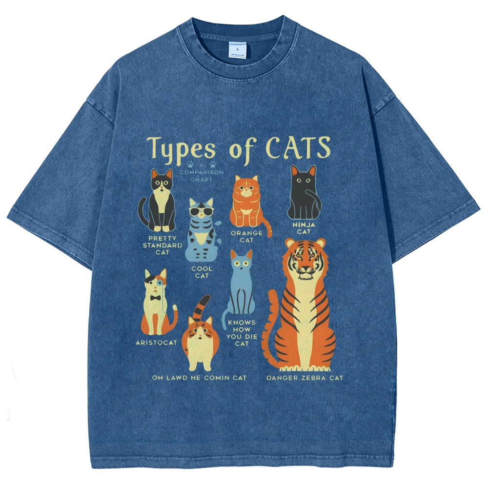 Types Of Cats Washed T-Shirt