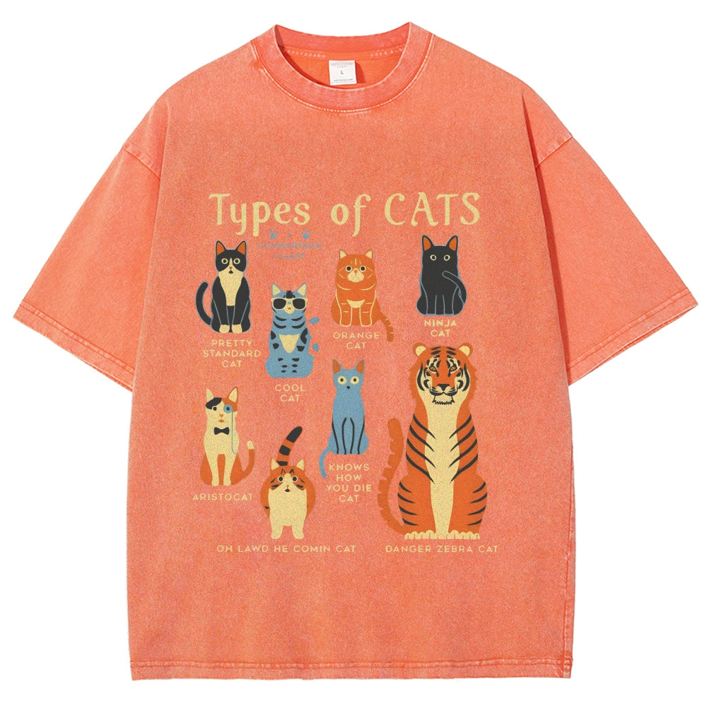 Types Of Cats Washed T-Shirt