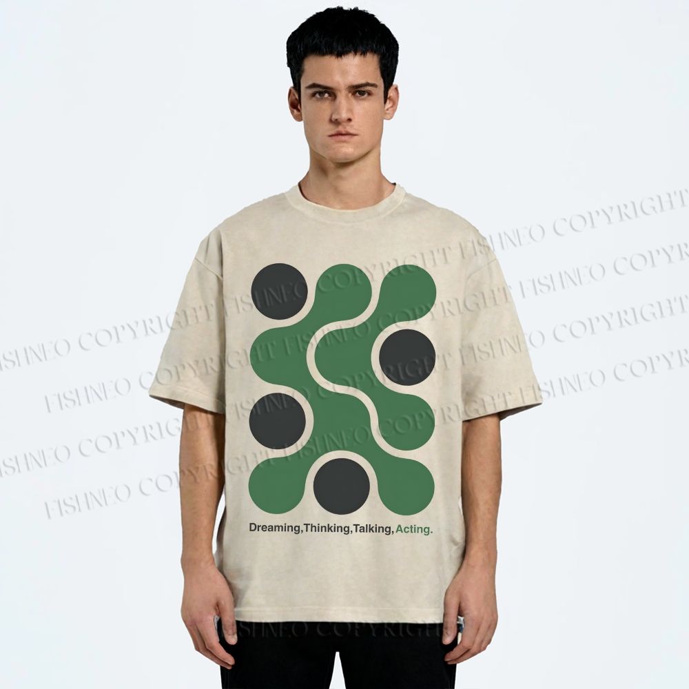 Unisex Art Geometry Printed Washed Tee