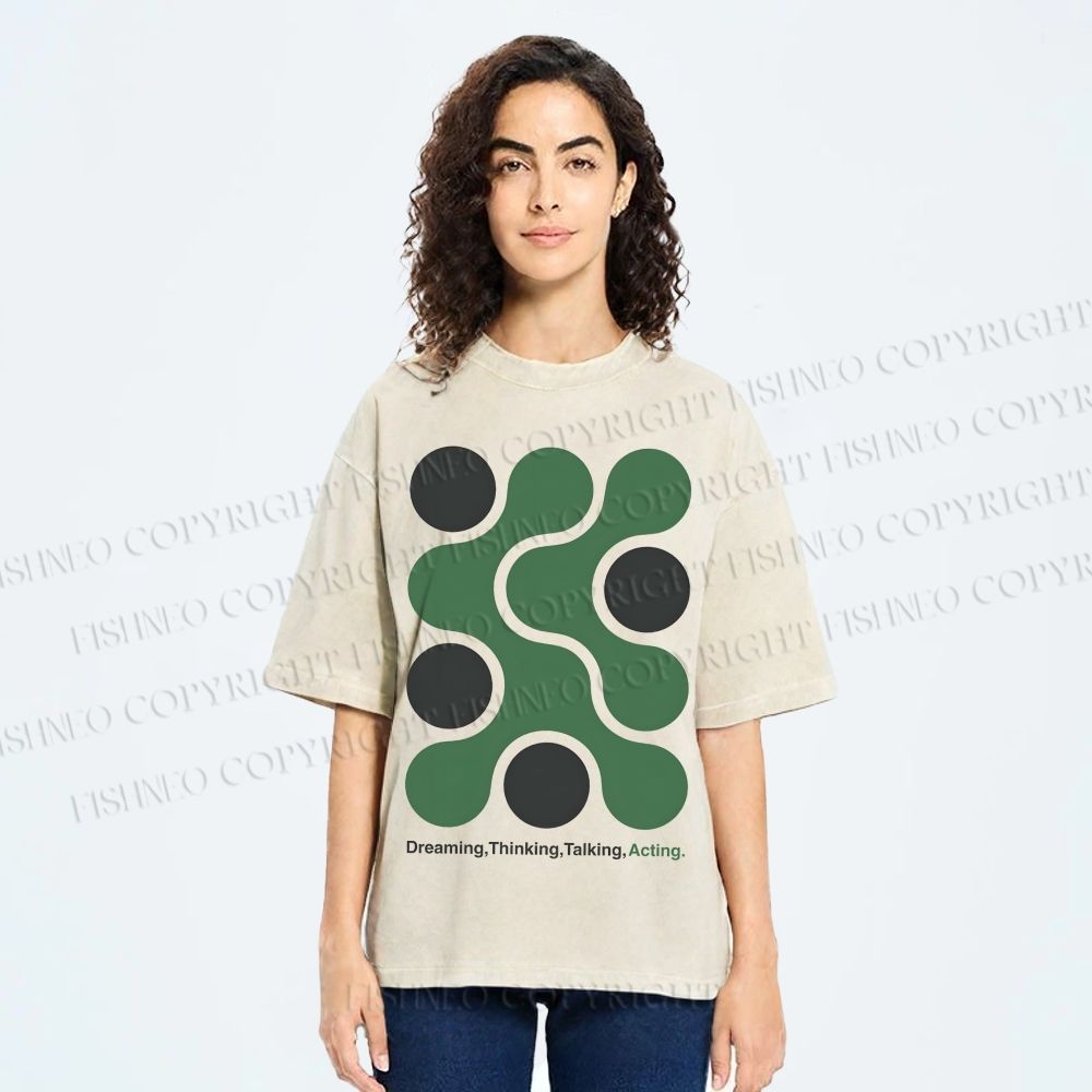 Unisex Art Geometry Printed Washed Tee