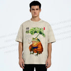 Unisex Zen Frog Printed Washed Tee