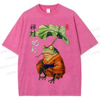 Unisex Zen Frog Printed Washed Tee