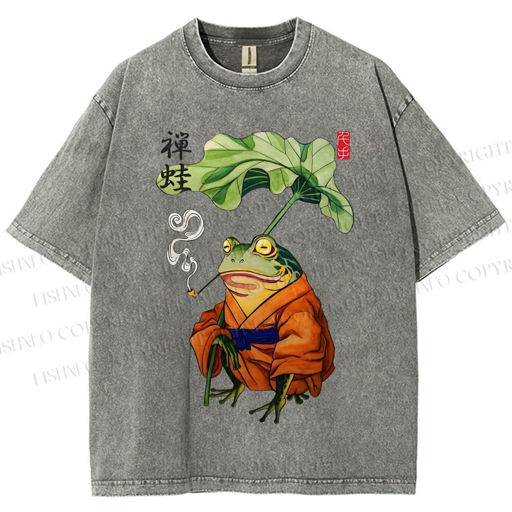 Unisex Zen Frog Printed Washed Tee