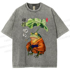 Unisex Zen Frog Printed Washed Tee